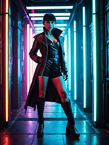 Woman in Blade Runner Joi Costume Full Body Cyberpunk Cosplay Photo