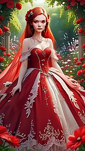 Elegant Woman in Lush Garden with Red Flowers
