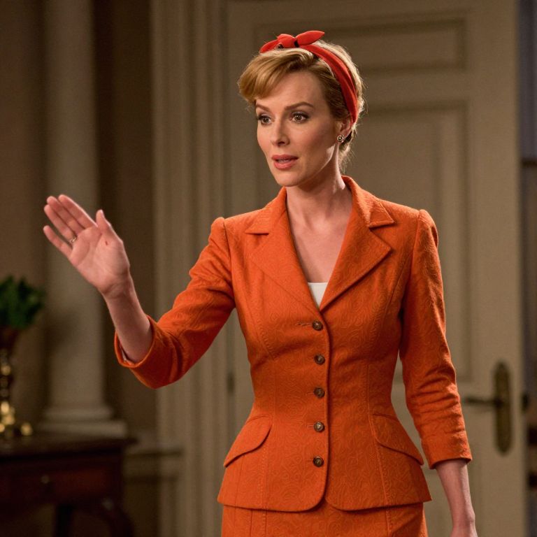 Vintage Style Woman in Orange Tailored Jacket with Headband