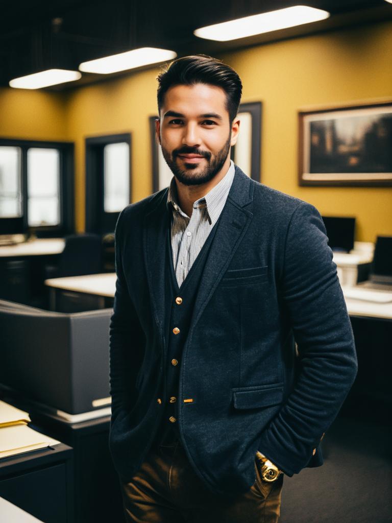 Man in Casual Office Outfit Candid Portrait at Workplace