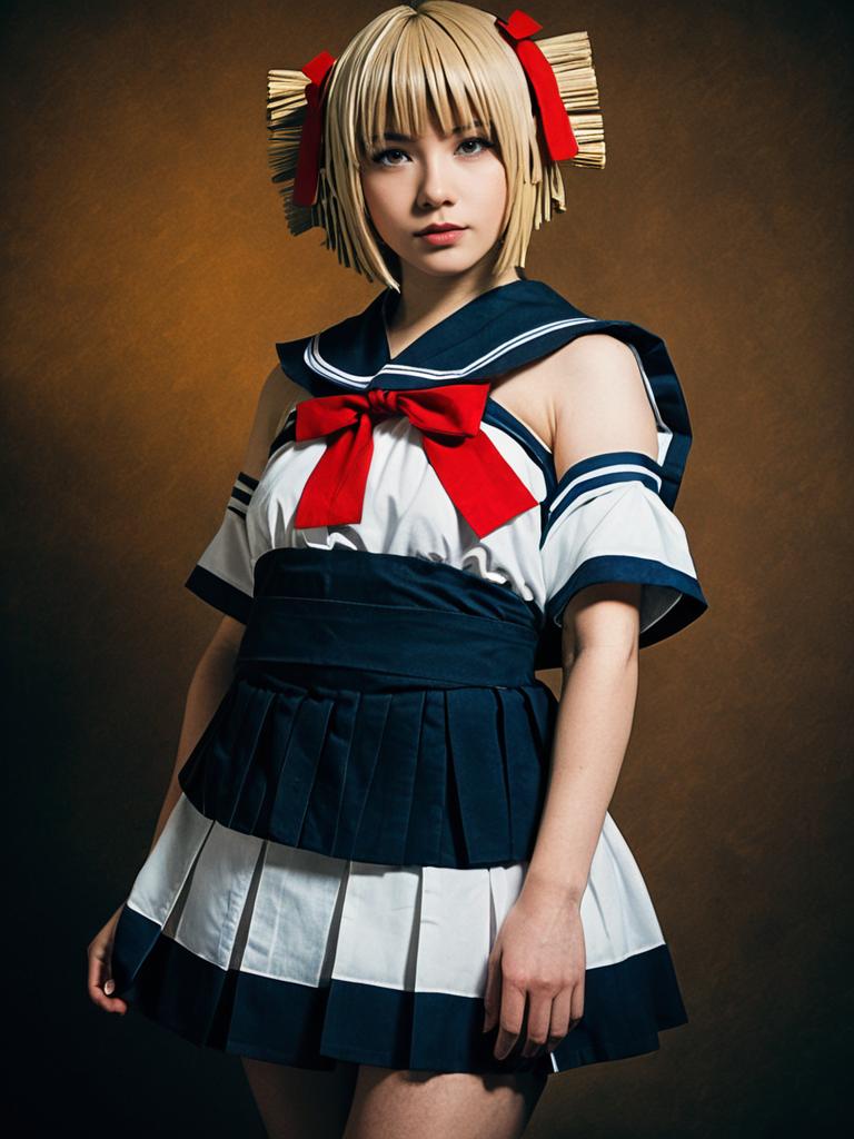 Woman in Realistic Himiko Toga Cosplay Costume with Sailor Outfit