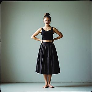 Confident Young Woman in Black Crop Top and Skirt