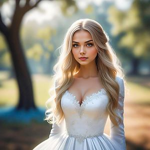 Young Woman in White Gown Outdoors