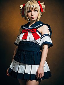 Woman in Realistic Himiko Toga Cosplay Costume with Sailor Outfit