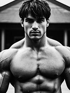 Black and White Portrait of Muscular Young Man