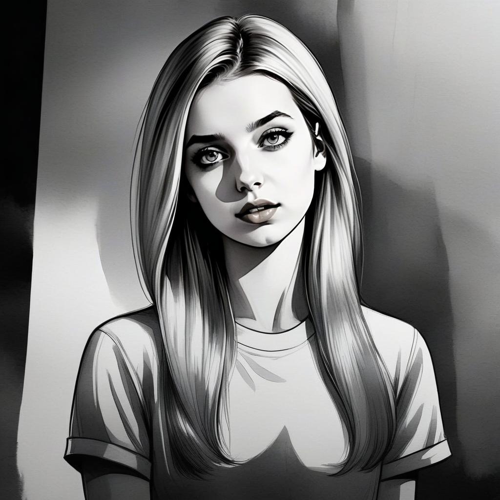 Black-and-white digital portrait of a young woman