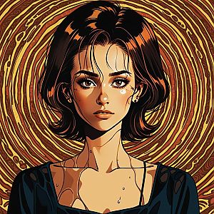 Stylized Digital Portrait of Young Woman with Dark Hair