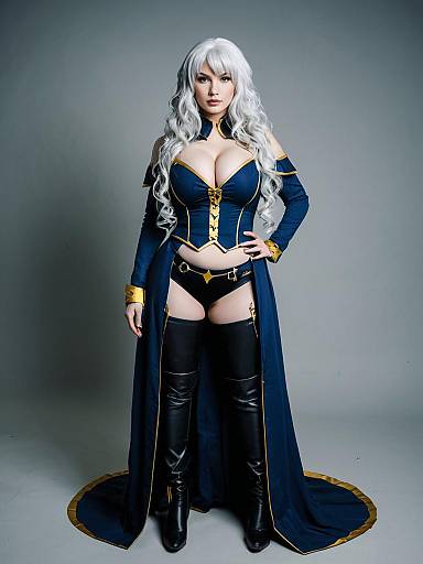 Carmilla Fate Cosplay Woman in Blue and Gold Fantasy Costume