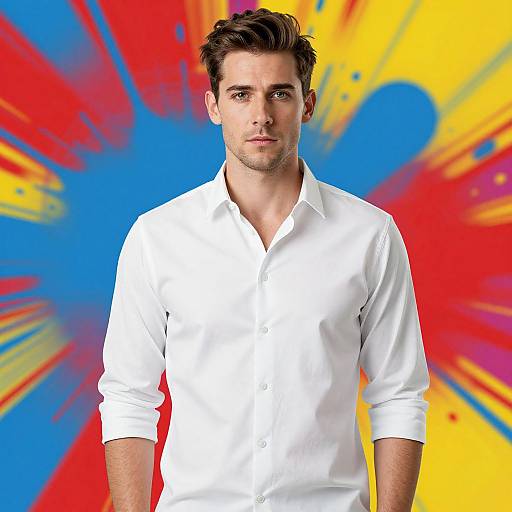 Young Man in White Shirt with Colorful Abstract Background