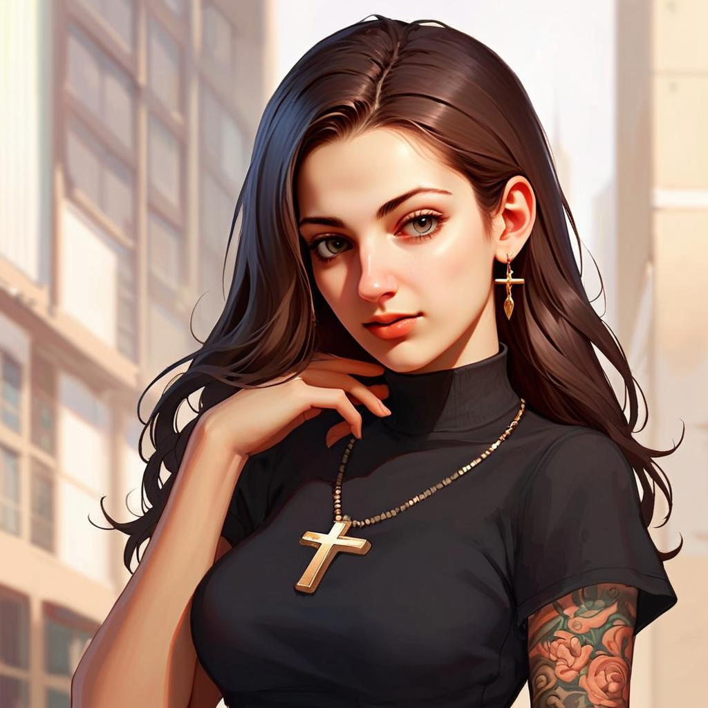 Young Woman in Black Turtleneck with Floral Tattoo Young Woman in Black Turtleneck with Floral Tattoo