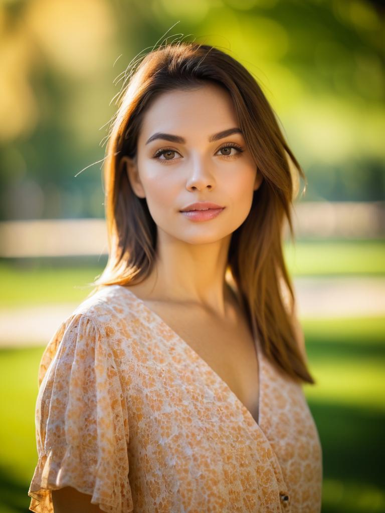 Serene Woman Portrait in Sunlit Park