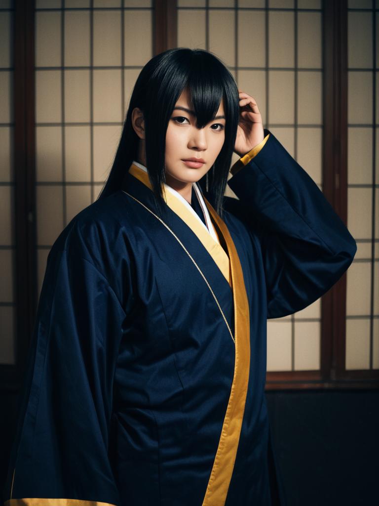Woman Cosplaying Deishuu Kaiki in Realistic Kimono-Style Costume