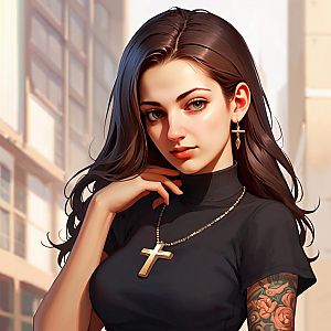 Young Woman in Black Turtleneck with Floral Tattoo