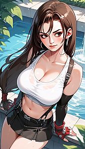Anime Style Illustration of Woman in Sporty Outfit by the Pool