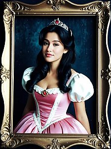 Young Woman in Disney Princess Costume Pink Gown and Tiara Portrait