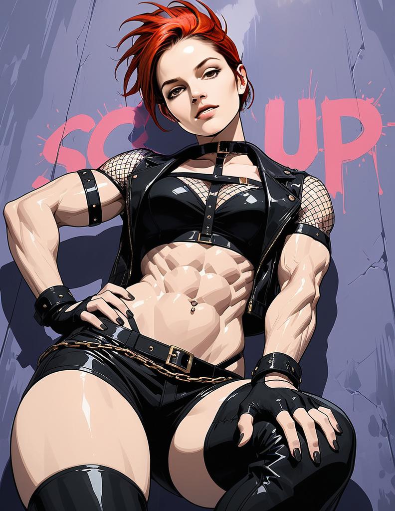 Confident Woman with Red Hair in Edgy Outfit Confident Woman with Red Hair in Edgy Outfit
