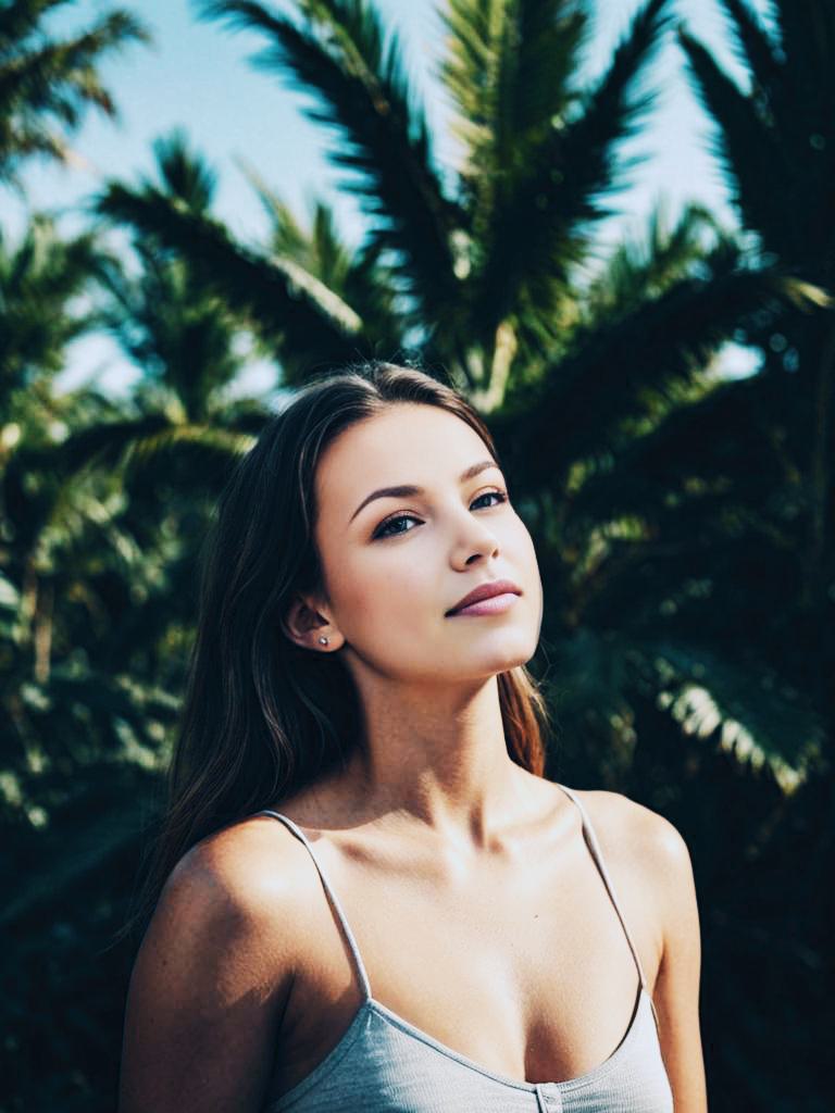 Woman in tank top with palm trees