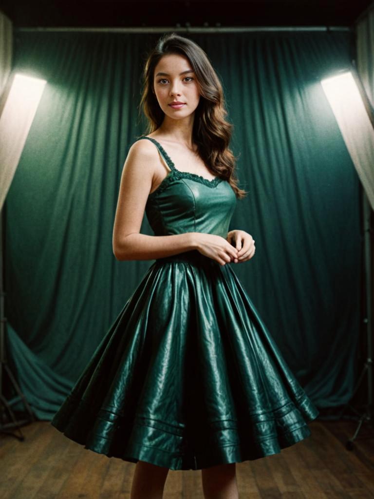 Elegant Woman in Vintage Green Dress