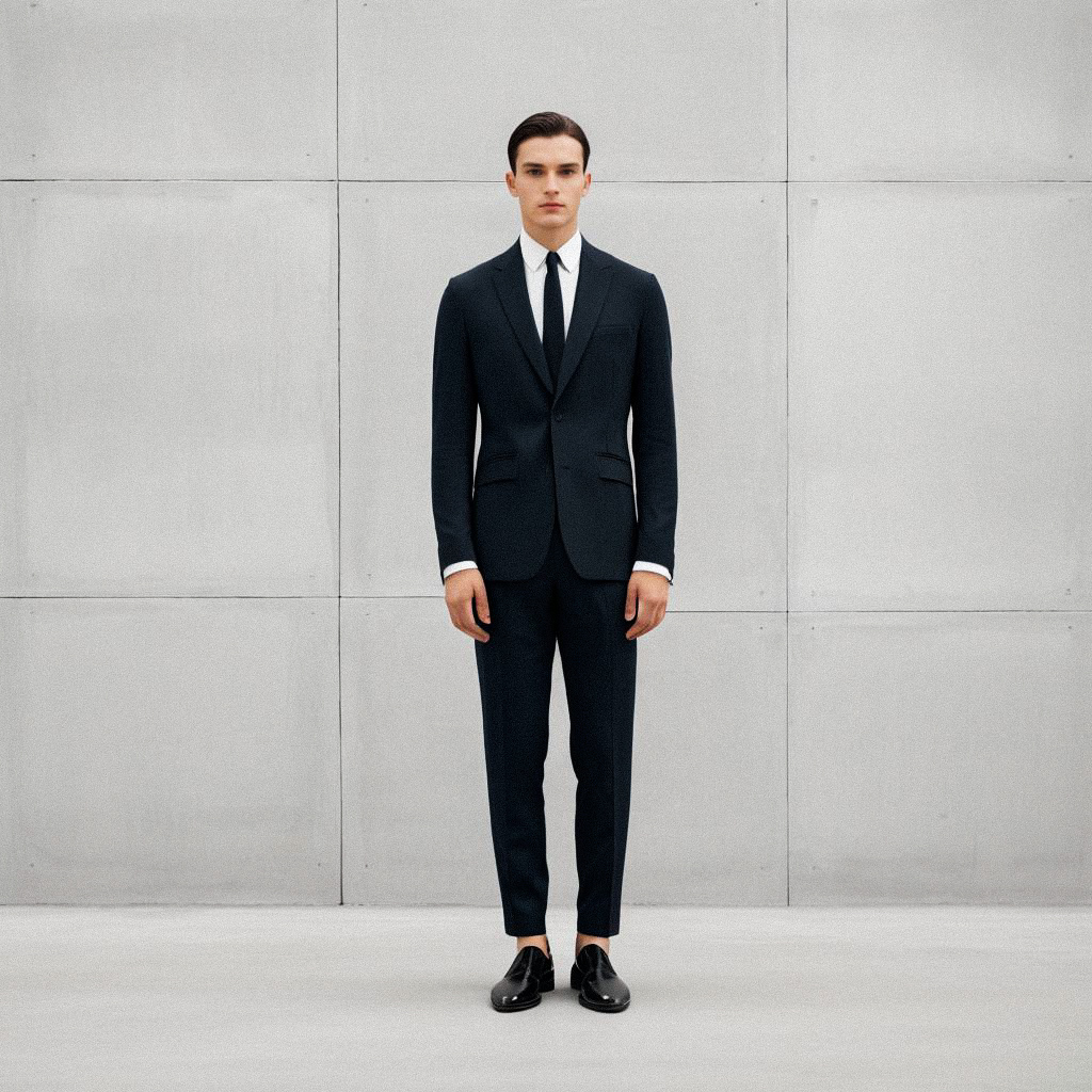 Stylish Young Man in Tailored Dark Suit