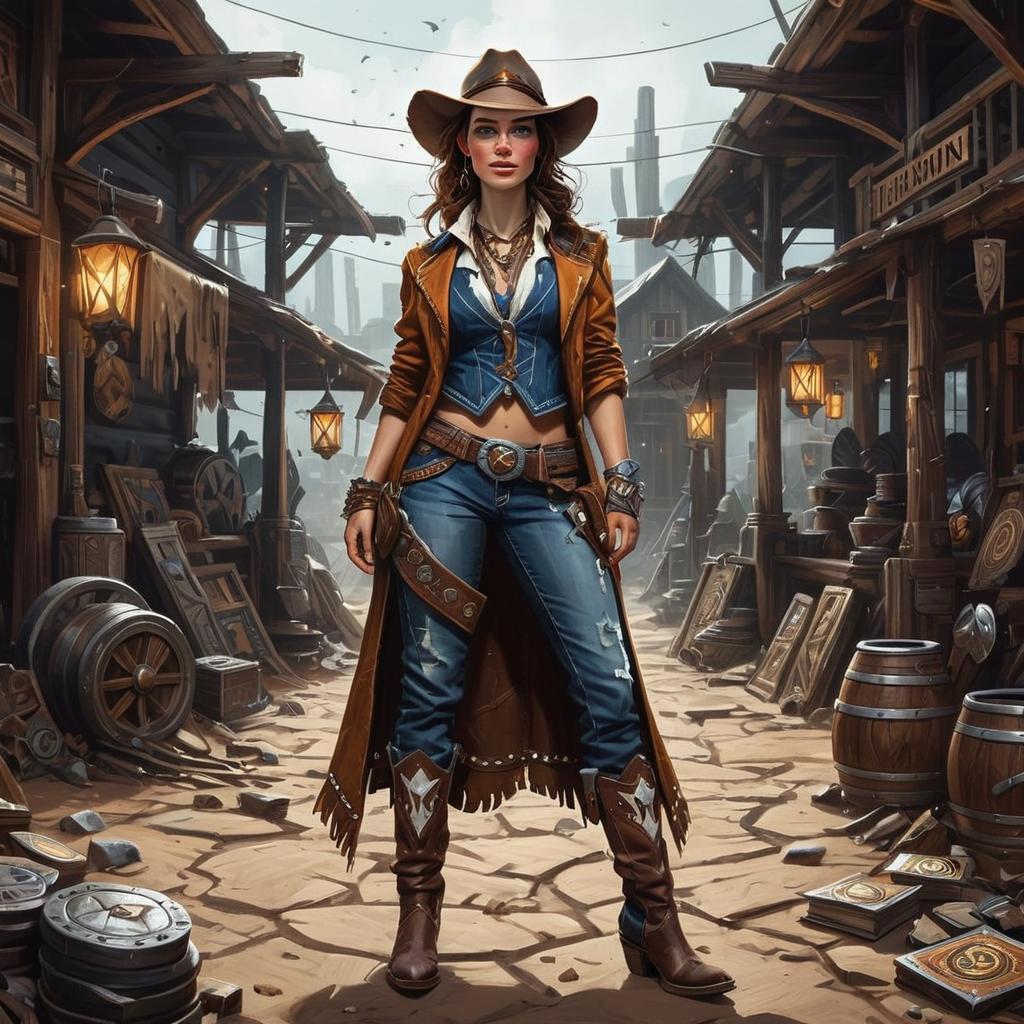 Confident Modern Cowgirl in Old Western Town Digital Art
