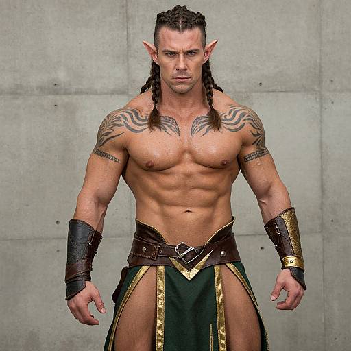 Fantasy Warrior Man with Braided Hair and Tribal Tattoos