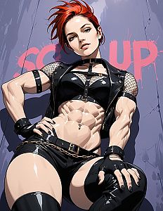 Confident Woman with Red Hair in Edgy Outfit