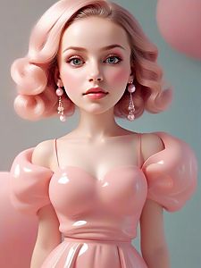Stylish Woman in Pink Dress with Pastel Curls