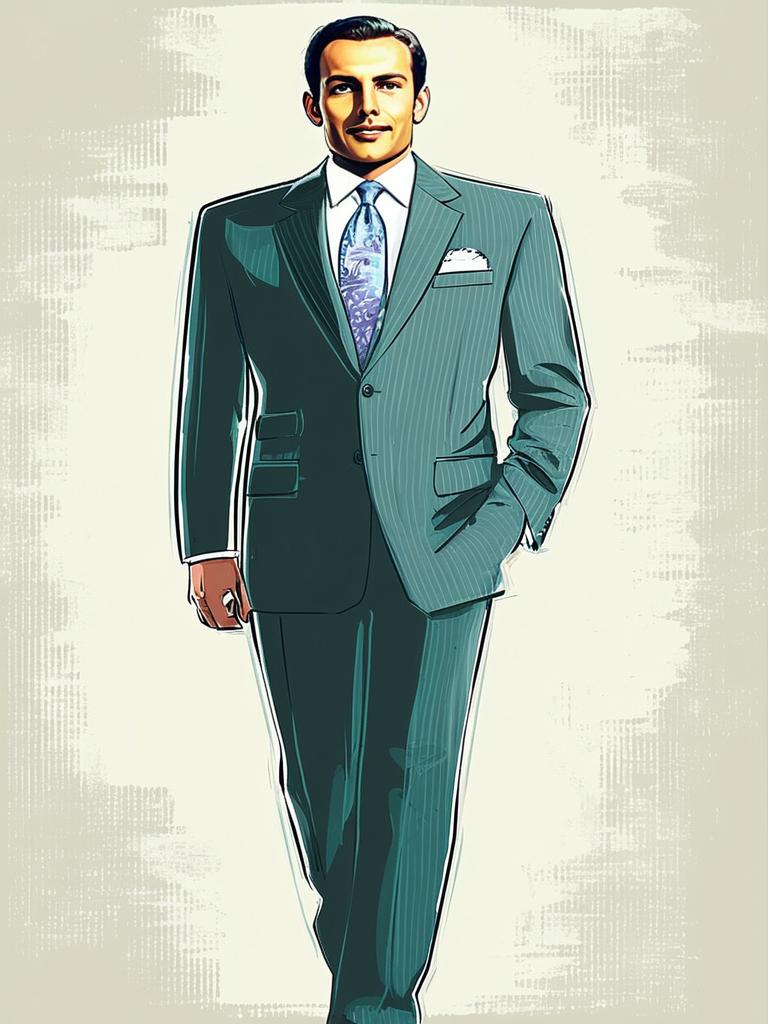Stylish Man in Teal Pinstripe Suit Stylish Man in Teal Pinstripe Suit