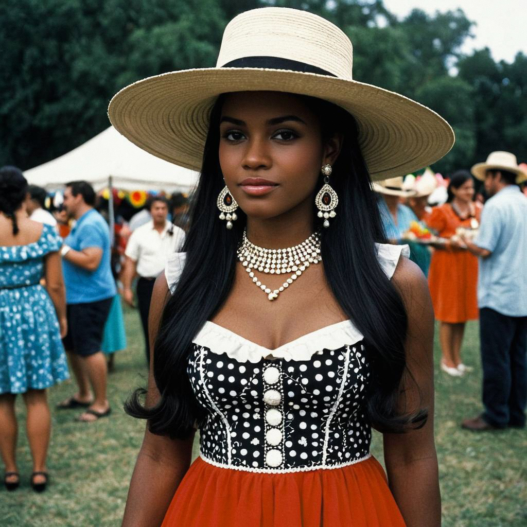 Woman in Polka Dot Corset and Red Skirt at Fiesta