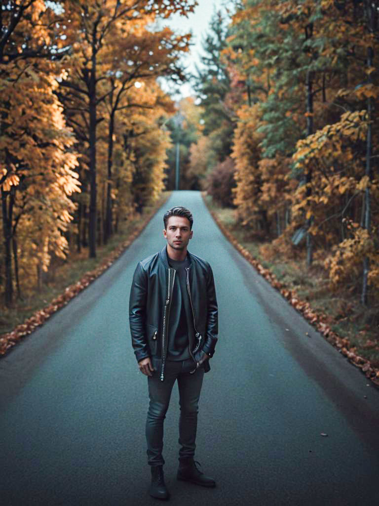 Young Man on Autumn Road