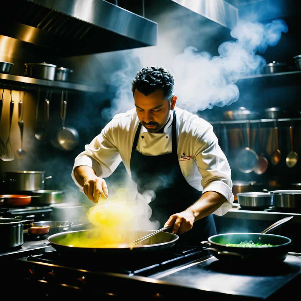 Skilled Chef Prepares Vibrant Dish in Modern Kitchen