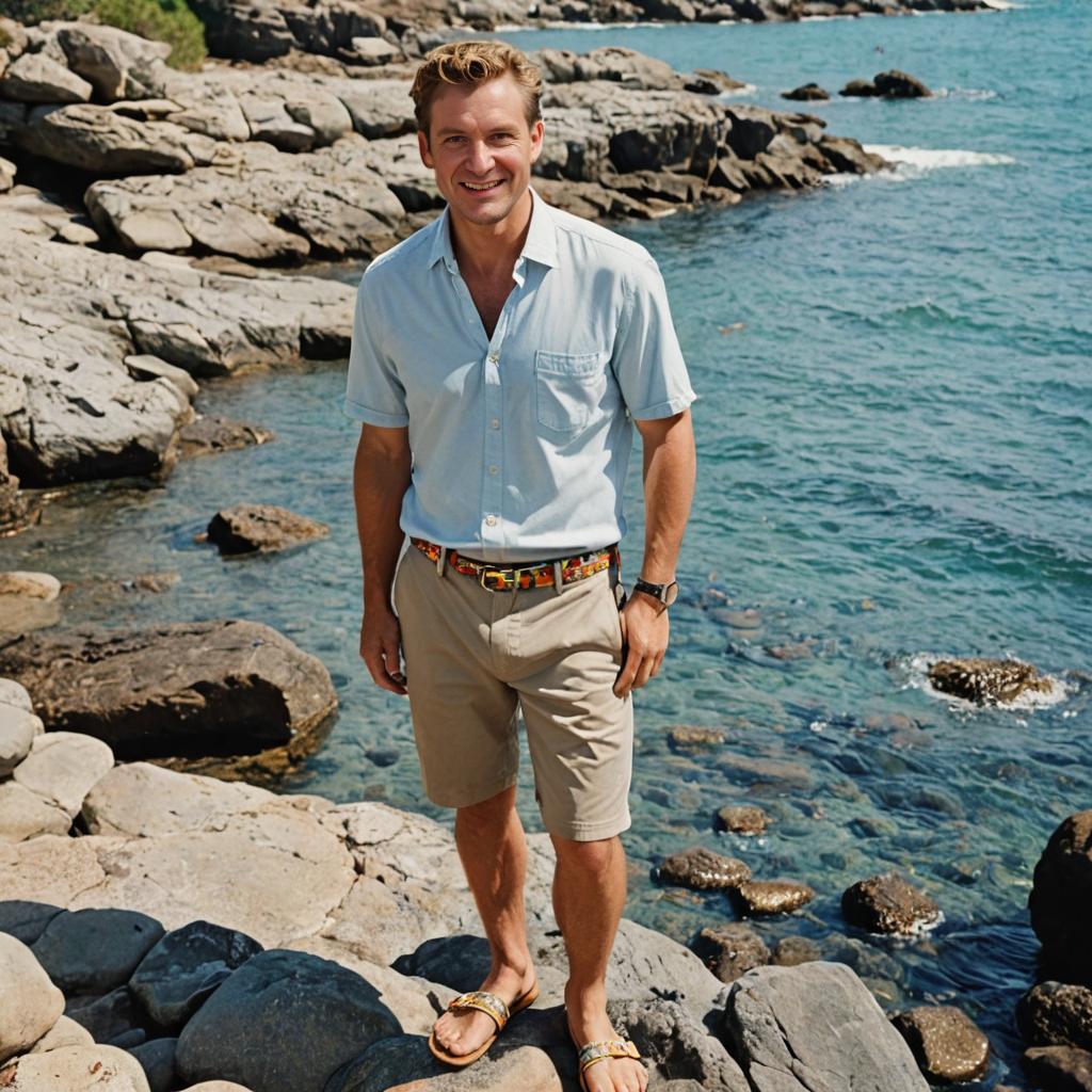 Confident Man on Rocky Beach