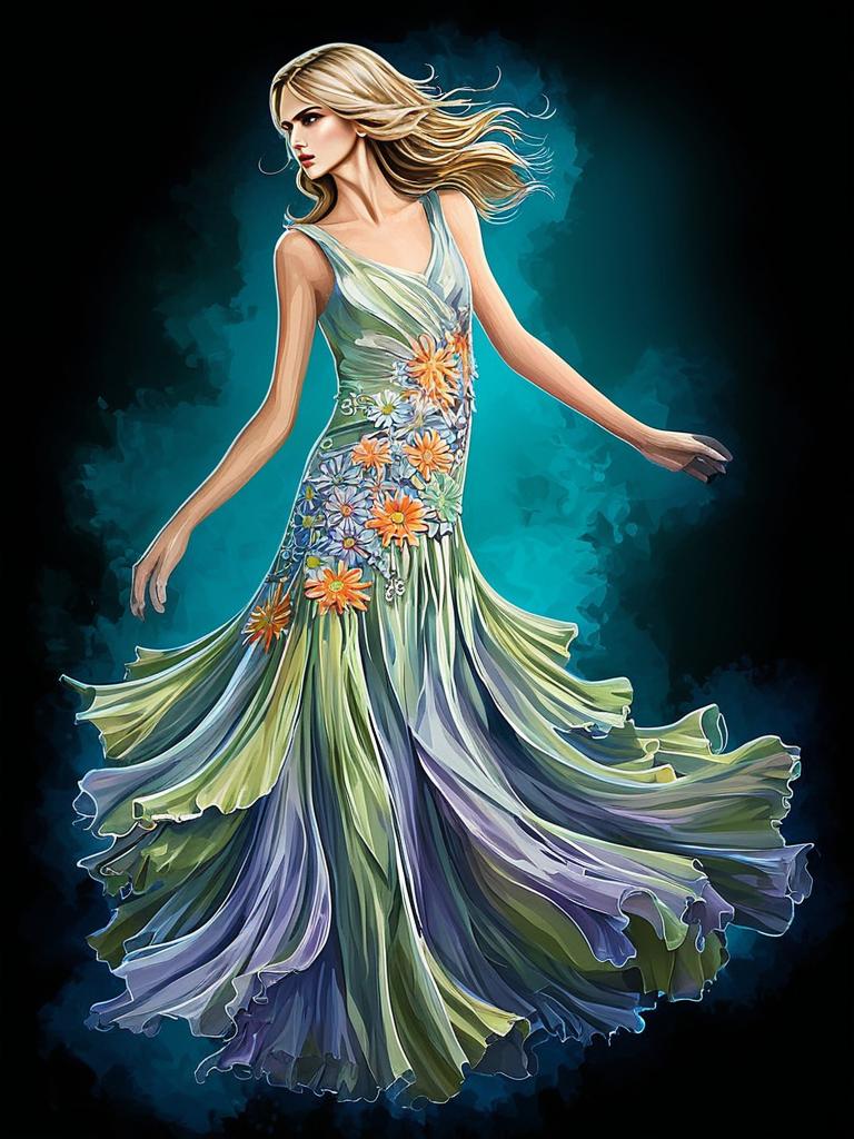 Elegant Woman in Floral Gown - Digital Painting Elegant Woman in Floral Gown - Digital Painting