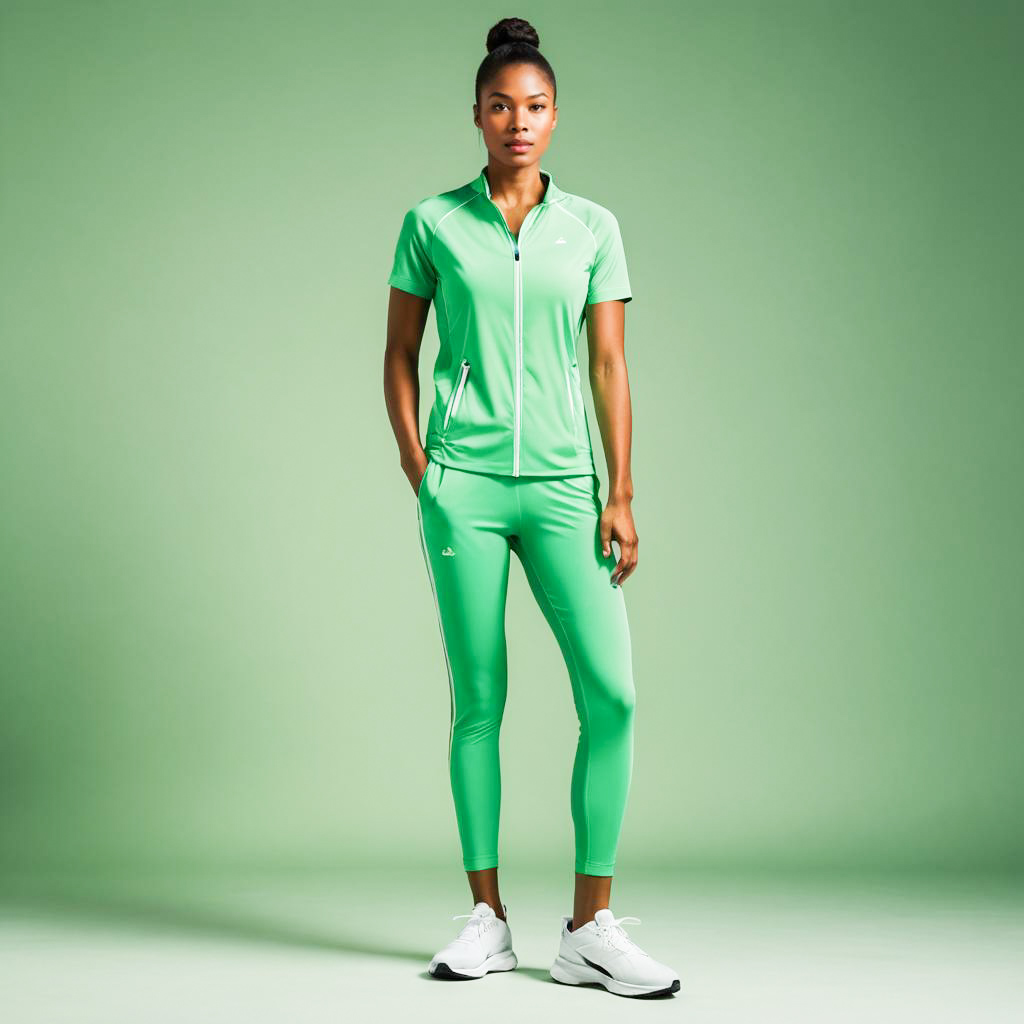 Confident Woman in Green Athletic Outfit