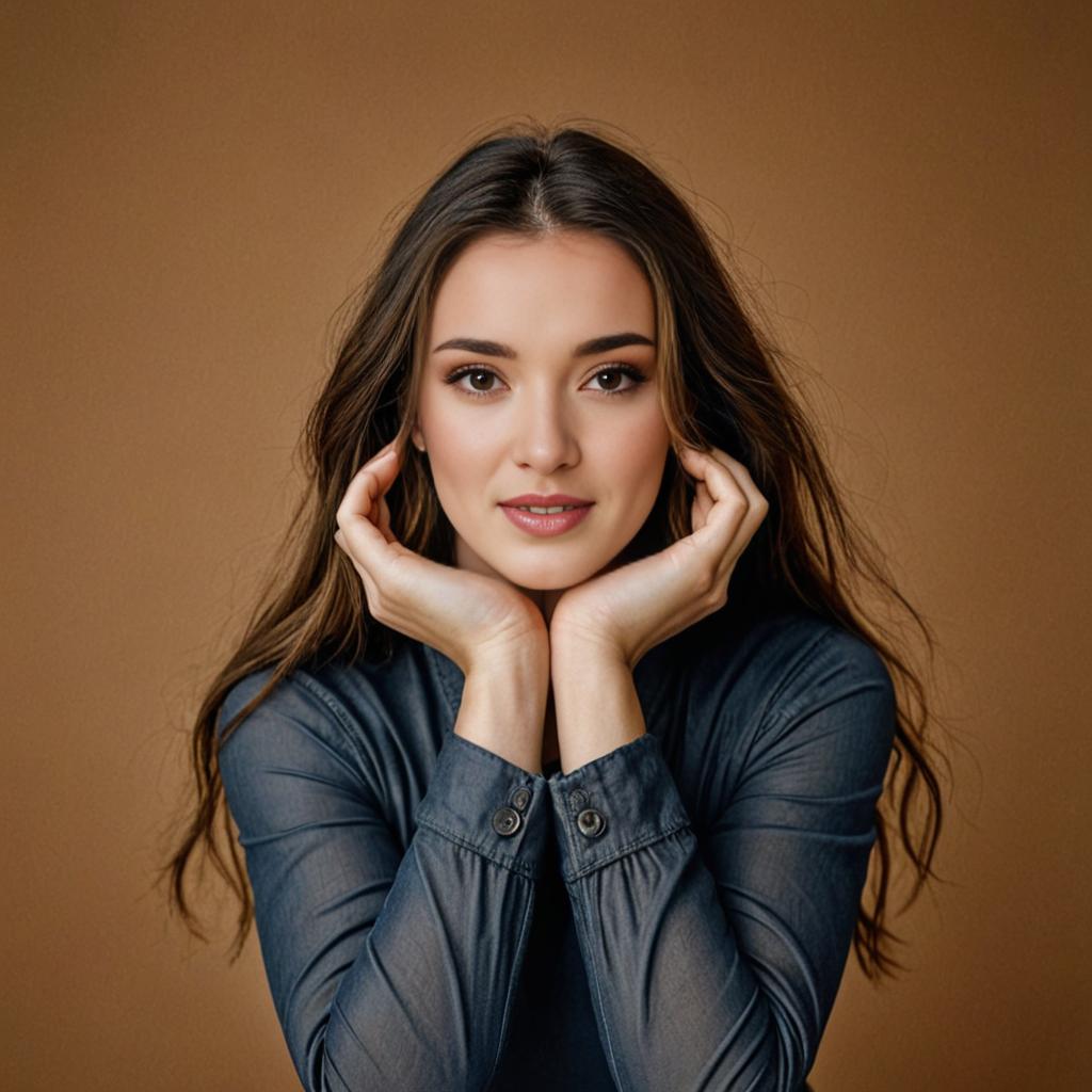 Woman in Denim Shirt with Soft Wavy Hair