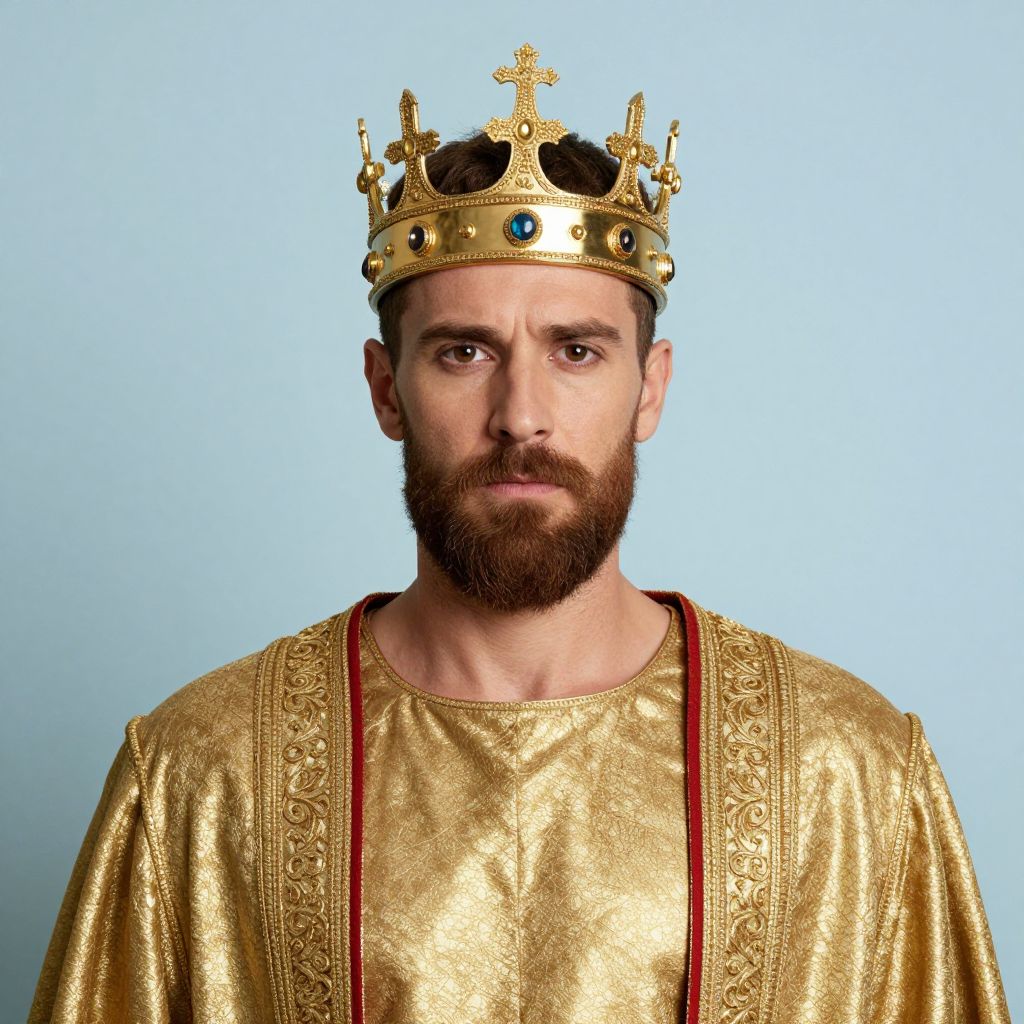 Man Wearing Gold Robe and Ornate Crown Portrait
