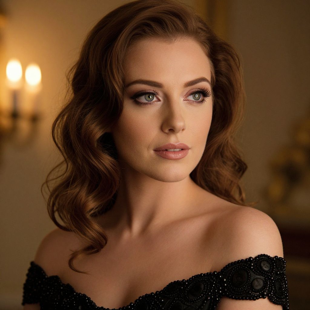 Elegant Vintage Style Portrait of Woman in Black Beaded Dress