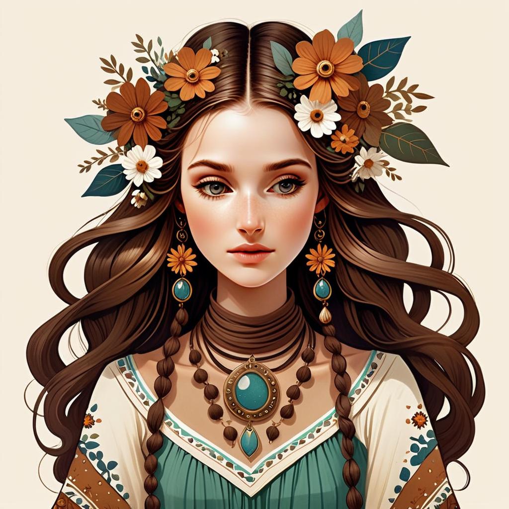 Digital Portrait of a Young Woman with Flowers Digital Portrait of a Young Woman with Flowers