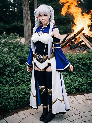 Grima Fire Emblem Woman Cosplay Fantasy Costume Outdoors Near Bonfire