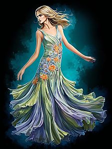 Elegant Woman in Floral Gown - Digital Painting