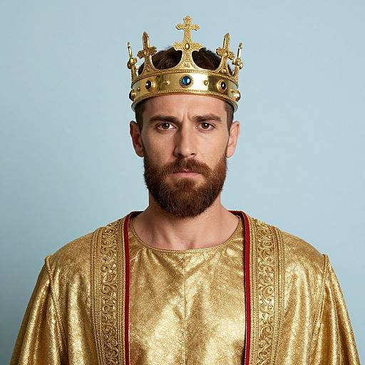 Man Wearing Gold Robe and Ornate Crown Portrait