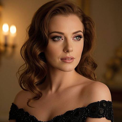 Elegant Vintage Style Portrait of Woman in Black Beaded Dress