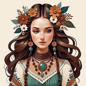 Digital Portrait of a Young Woman with Flowers