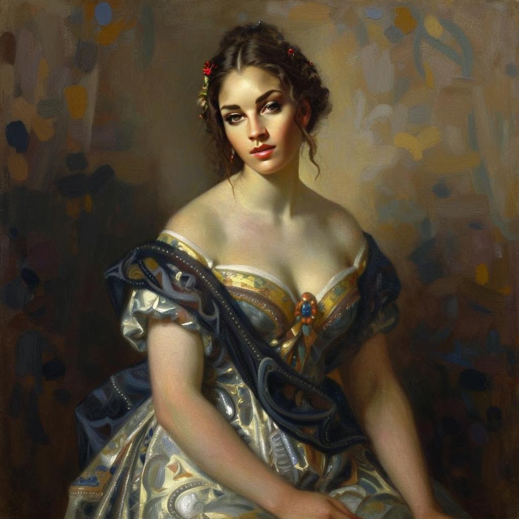 Elegant Classical Portrait of a Woman in Ornate Dress