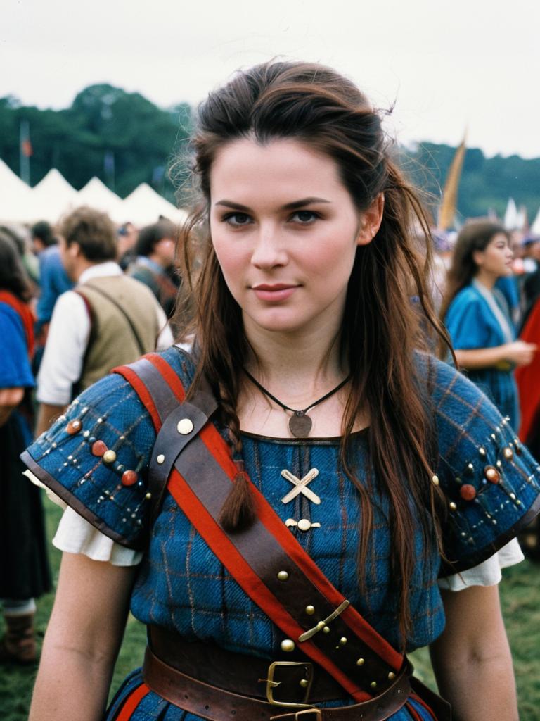 Woman in Braveheart Inspired Costume Cosplay Portrait at Festival Woman in Braveheart Inspired Costume Cosplay Portrait at Festival