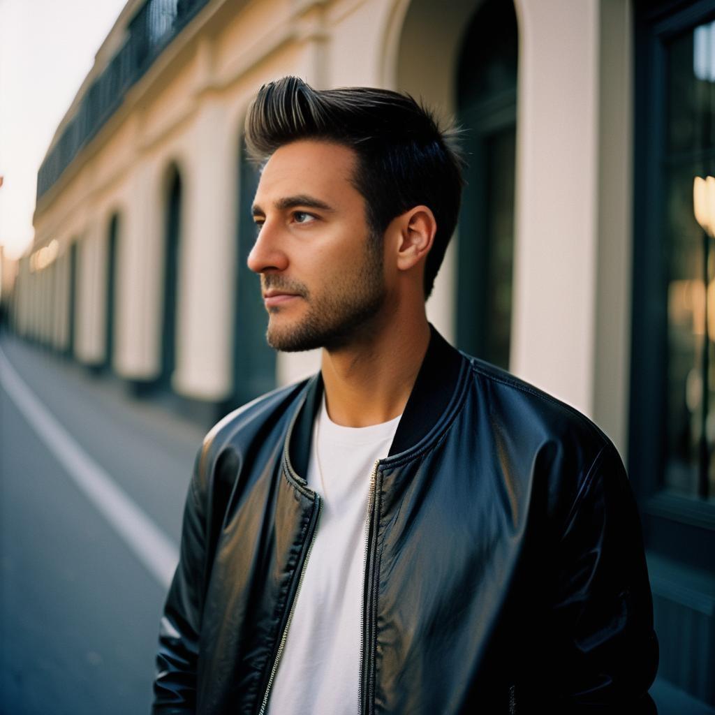 Stylish Young Man in Leather Jacket