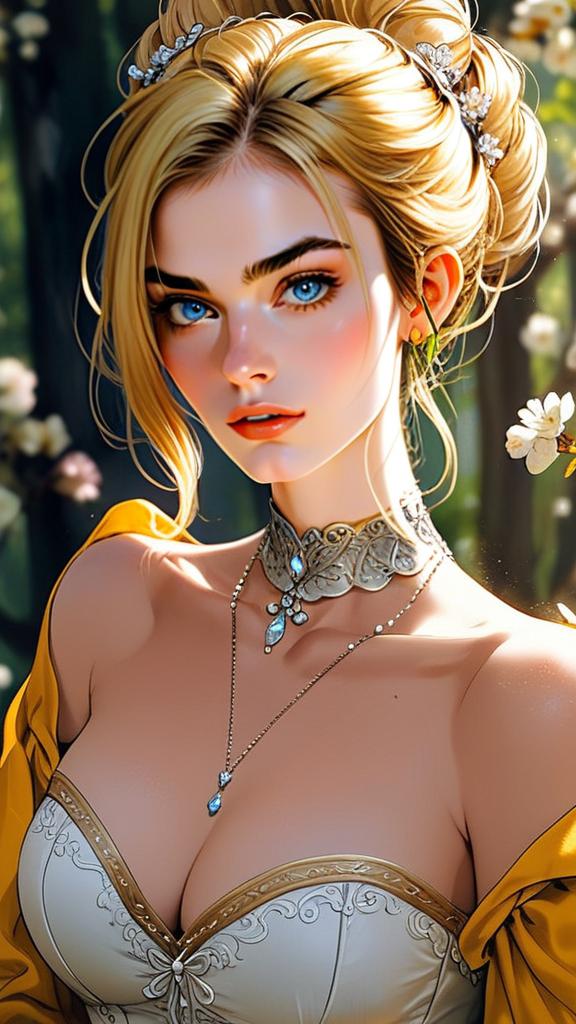 Elegant Blonde Woman in Fantasy Outfit
