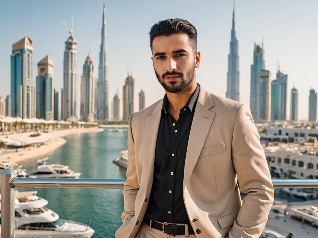 Confident Arab Man with Dubai Skyline