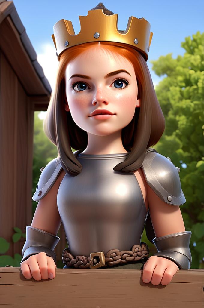 Young Woman in Medieval Armor with Crown Young Woman in Medieval Armor with Crown