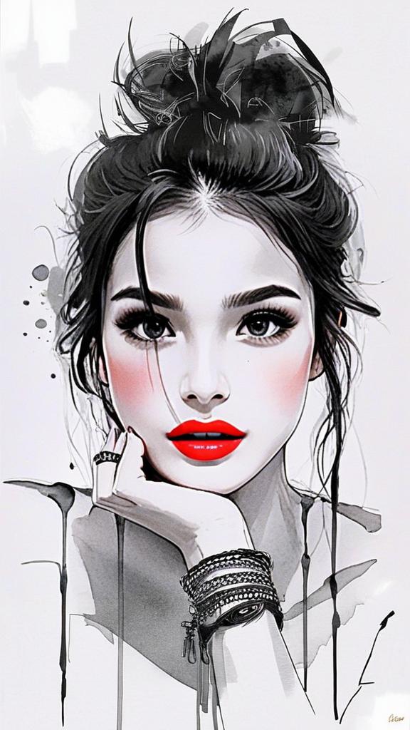 Digital Watercolor Portrait of a Young Woman Digital Watercolor Portrait of a Young Woman
